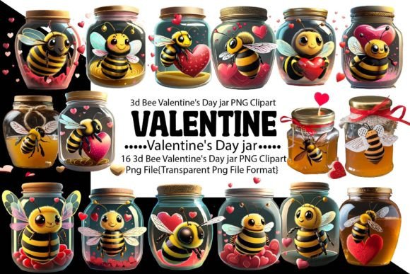 3D Bee Valentine’s Day Jar PNG Bundle: Elevating Seasonal Crafts and Sublimation Projects