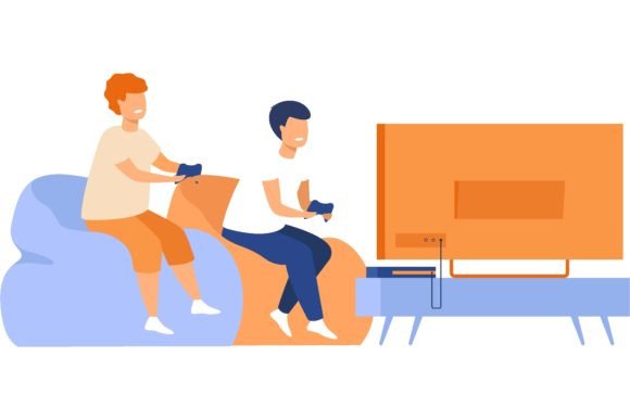 Two Happy Excited Teen Kids Sitting on a Sofa: Leveraging Vector Art for Authentic Gaming Content